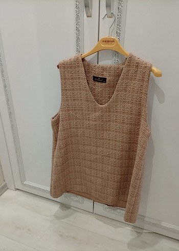 Bej V Yaka Triko Kadın bluz süveter - Görsel 2