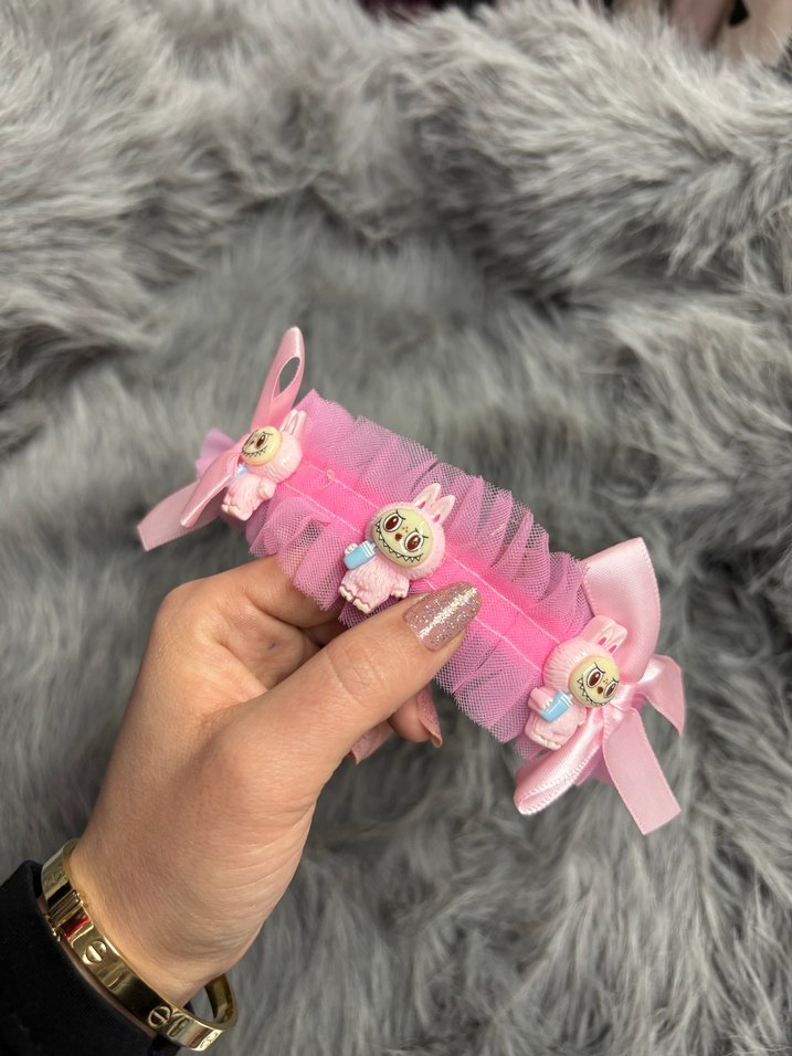 Pembe Nakışlı Kürklü Çocuk Taç - Görsel 3