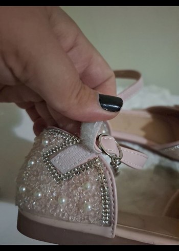 Pembe Kız Çocuk Babet - Tokalı, Desenli - Görsel 2