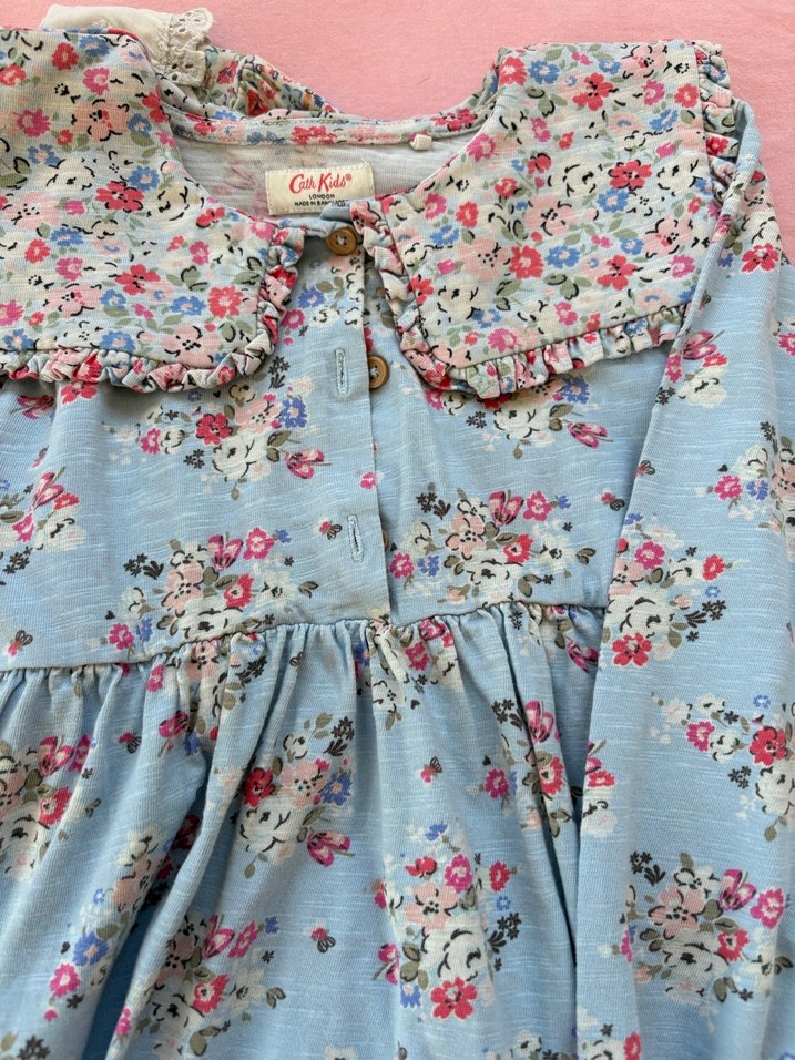 Çiçek Desenli Pamuklu Uzun Kollu Kız Elbise - Görsel 2