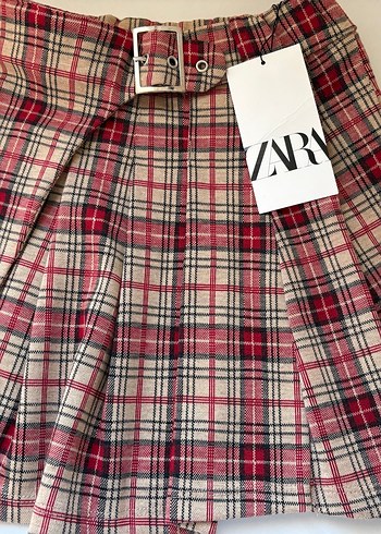 Tokalı Kırmızı Ekose Midi Etek - Görsel 4