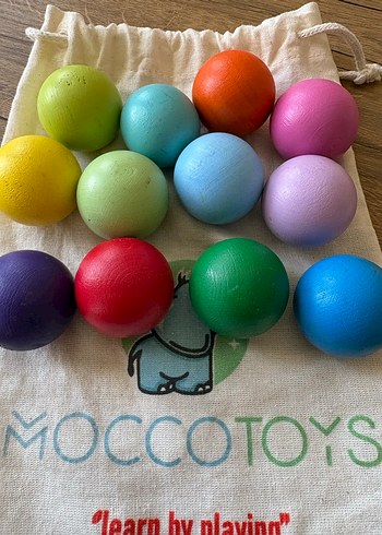 Renkli Ahşap Toplar ve Kumaş Çanta - Görsel 2