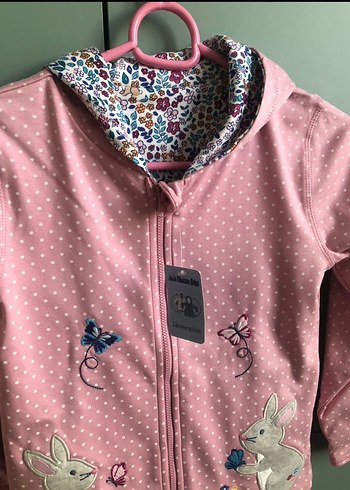 Kız Çocuk Pembe Kapüşonlu Fermuarlı Yağmurluk - Görsel 3