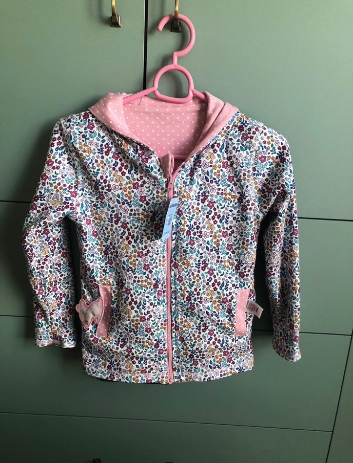 Kız Çocuk Pembe Kapüşonlu Fermuarlı Yağmurluk - Görsel 2