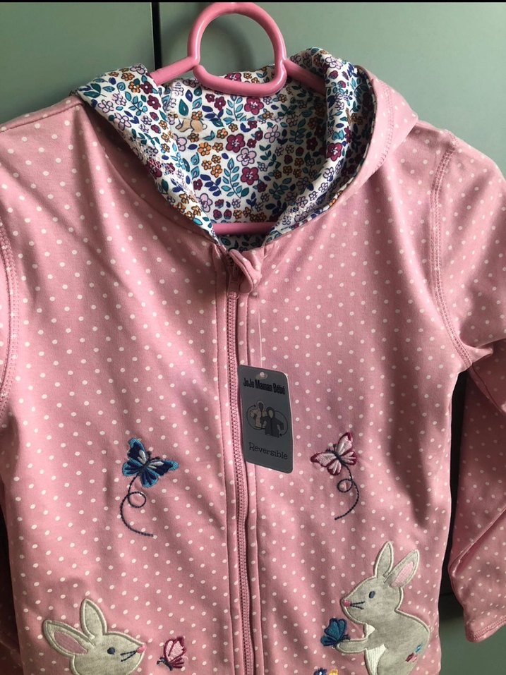 Kız Çocuk Pembe Kapüşonlu Fermuarlı Yağmurluk - Görsel 3
