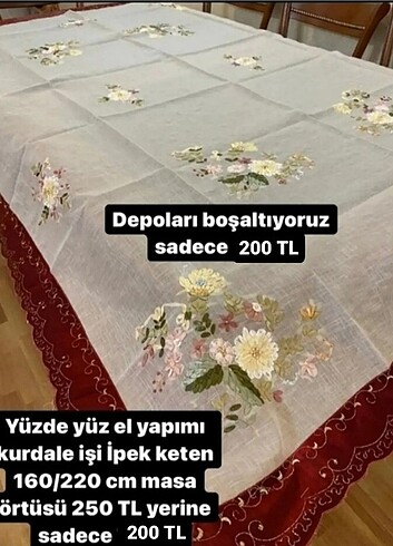  Beden 160X160'cm YUVALAK İPEK KETEN ÜZERİNE KURDALE EL İŞİ LÜX MASA ÖR