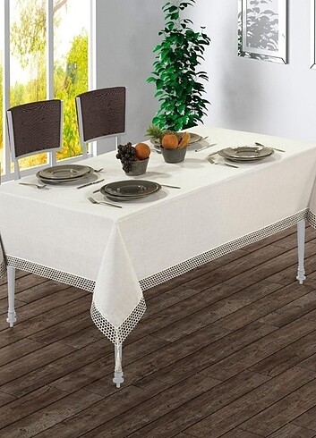 160X220'CM KETEN KUMAŞ ÜZERİNE FİLE GÜPÜRLÜ LÜX MASA ÖRTÜSÜ 