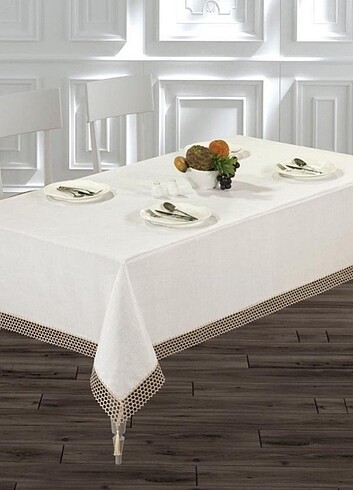  Beden 160X220'CM KETEN KUMAŞ ÜZERİNE FİLE GÜPÜRLÜ LÜX MASA ÖRTÜSÜ 