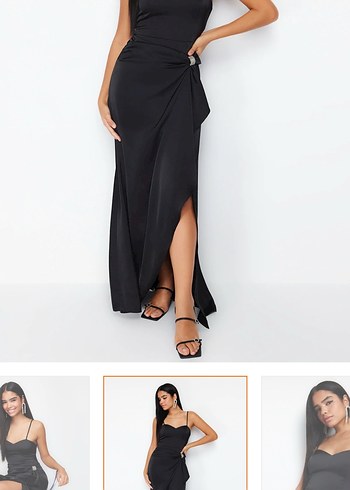 Siyah Drapeli Uzun askılı gece Elbise - Görsel 2