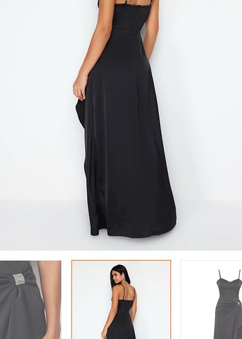 Siyah Drapeli Uzun askılı gece Elbise - Görsel 5