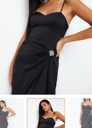 Siyah Drapeli Uzun askılı gece Elbise - Görsel 3