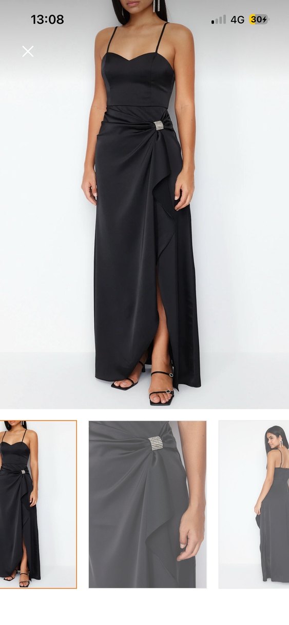 Siyah Drapeli Uzun askılı gece Elbise - Görsel 4