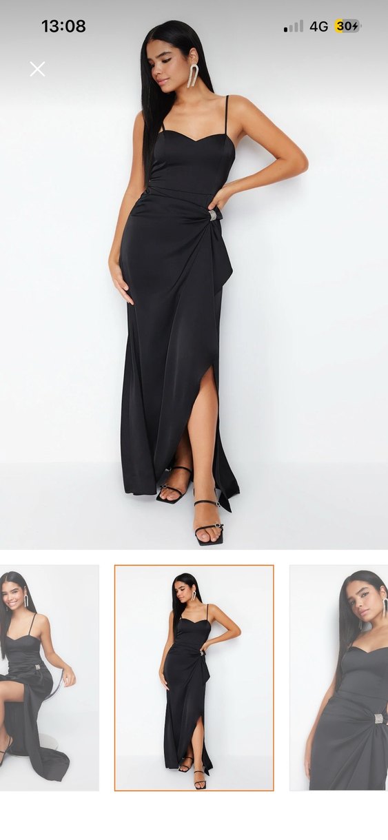 Siyah Drapeli Uzun askılı gece Elbise - Görsel 2