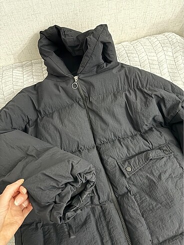 oversize siyah kalın şişme mont - Görsel 2