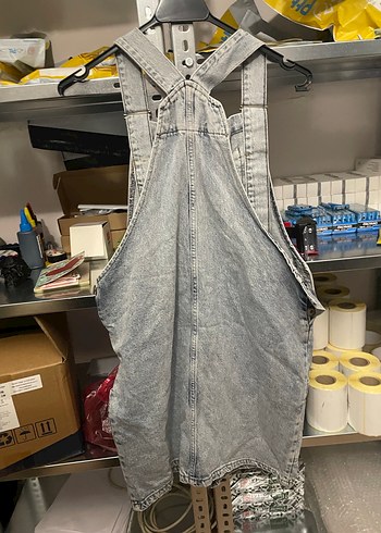 Gri Batik Desenli Kadın Kot Tulum - Görsel 2