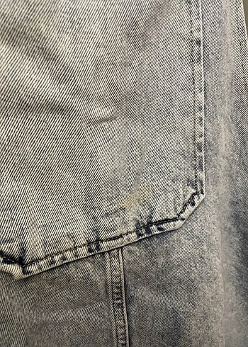 Gri Batik Desenli Kadın Kot Tulum - Görsel 4