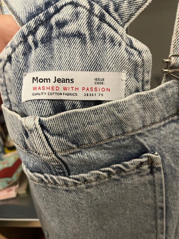 Gri Batik Desenli Kadın Kot Tulum - Görsel 3