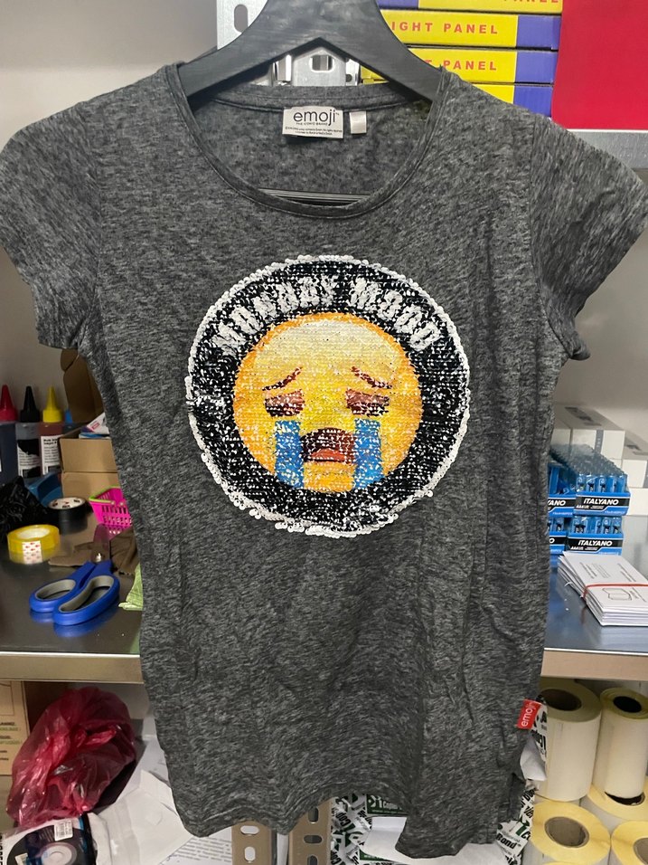 Kız Çocuk Gri Payetli Emoji Tişört - Görsel 2