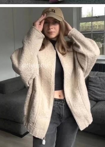 Zara Bej Örme Midi Kadın Kaban