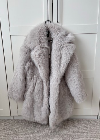 Gri Kadın Peluş Midi Kaban