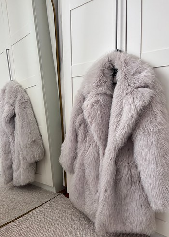 Zara Gri Kadın Peluş Midi Kaban