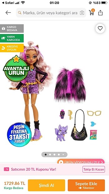 Beden Monster high Clawdeen Sıfır bebek