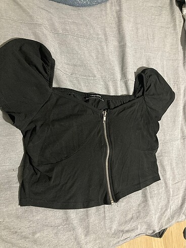 l Beden siyah Renk Trendyol Fermuarlı Crop