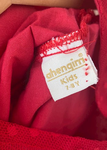 Kız Çocuk Kırmızı Dantel Nakışlı Elbise - Görsel 3