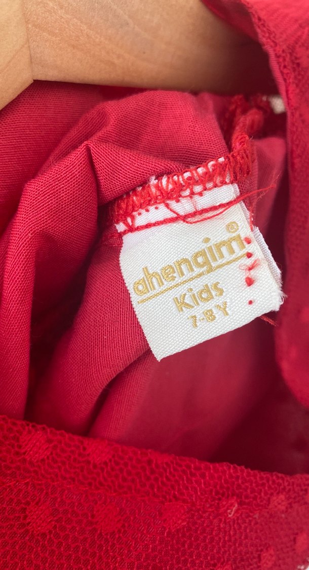 Kız Çocuk Kırmızı Dantel Nakışlı Elbise - Görsel 3