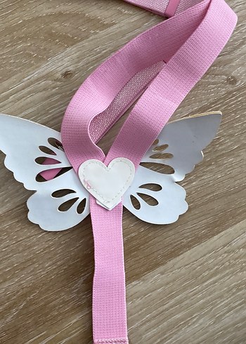 Pembe Kurdeleli Gri İşlemeli Kelebek Aksesuar - Görsel 3