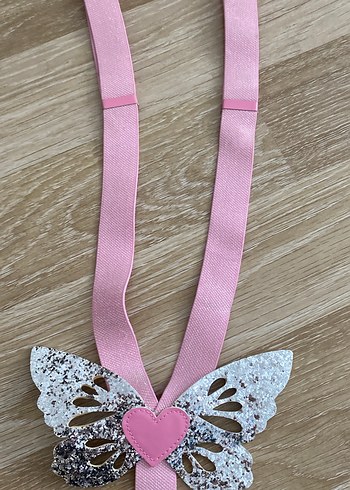 Pembe Kurdeleli Gri İşlemeli Kelebek Aksesuar - Görsel 2