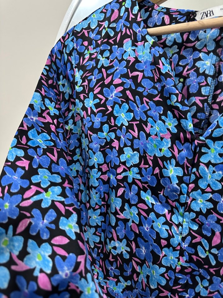 ZARA UZUN ÇİÇEKLİ SATEN ELBİSE - Görsel 3