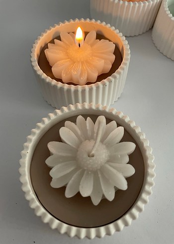 Beyaz Papatya Detaylı Mum - Görsel 2