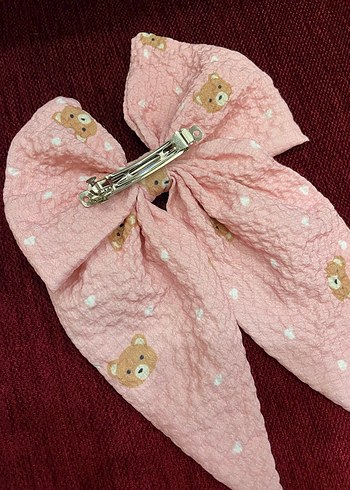 Ayıcık Desenli Pembe Fiyonk Saç Aksesuarı - Görsel 2