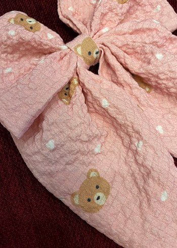 Ayıcık Desenli Pembe Fiyonk Saç Aksesuarı - Görsel 3