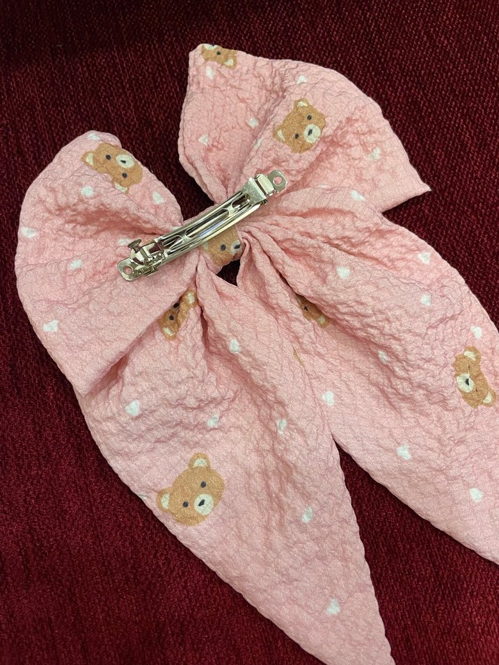 Ayıcık Desenli Pembe Fiyonk Saç Aksesuarı - Görsel 2
