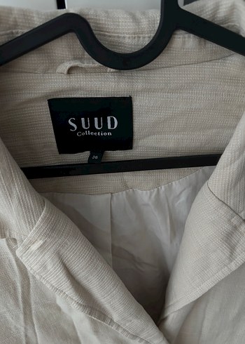 Suud Collection Bej Midi Keten Kadın Ceket