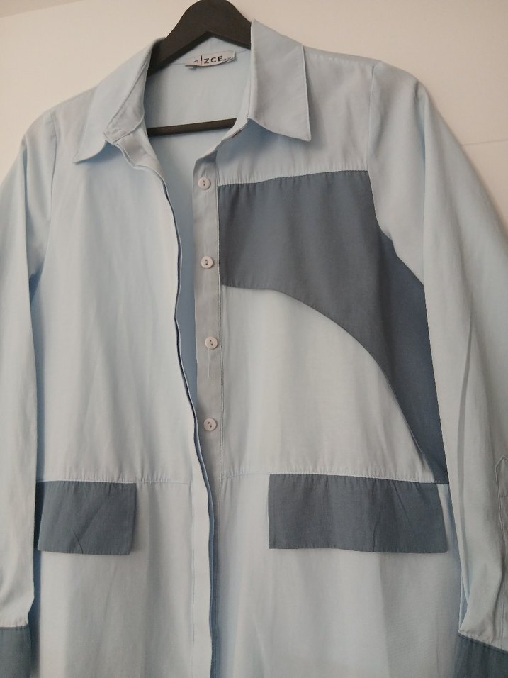 GİZCE Düğmeli Mavi Uzun Kadın Gömlek - Görsel 2