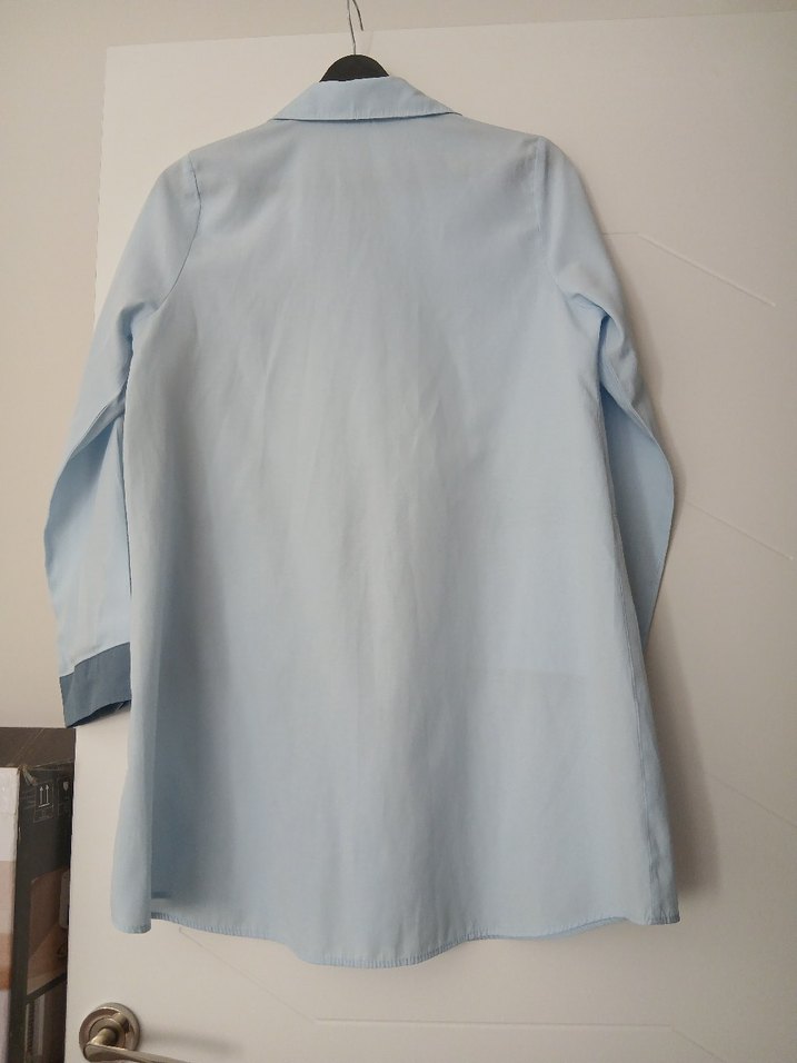 GİZCE Düğmeli Mavi Uzun Kadın Gömlek - Görsel 4