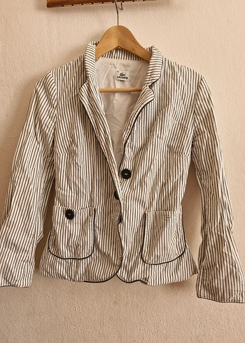 Lacoste Ekru Cizgili Kadin Blazer Ceket