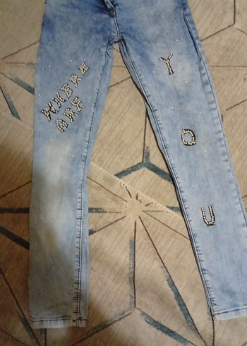 Kızlar için Payetli Batik Desenli Bol Kesim Kot Pantolon - Görsel 2