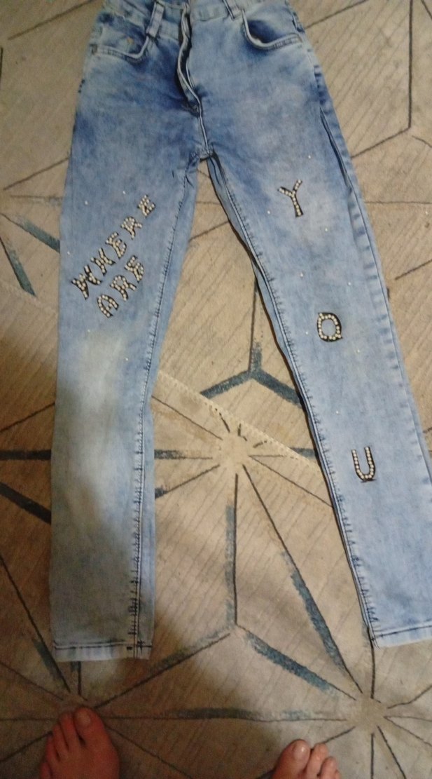 Kızlar için Payetli Batik Desenli Bol Kesim Kot Pantolon - Görsel 2