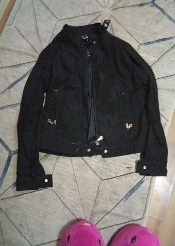 Siyah Kadın Kot Ceket, Tokalı, Günlük - Görsel 2