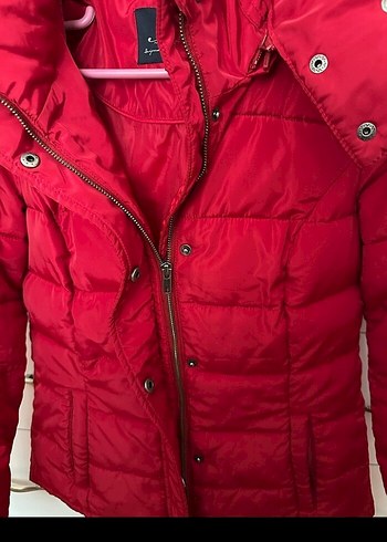 Kürklü Kırmızı Kadın Kısa Kışlık Mont - Görsel 4