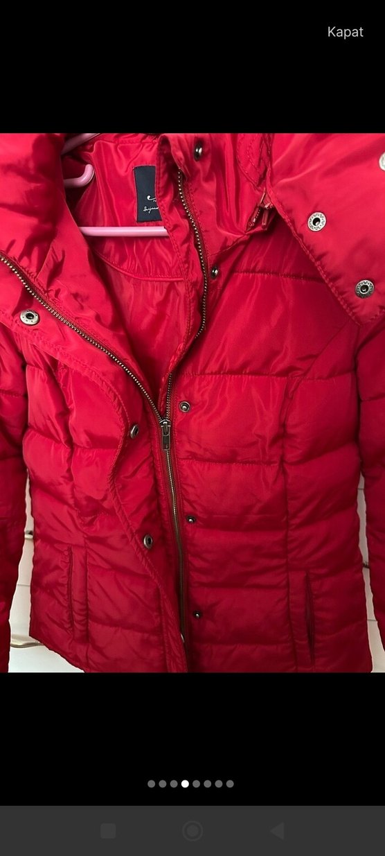 Kürklü Kırmızı Kadın Kısa Kışlık Mont - Görsel 4