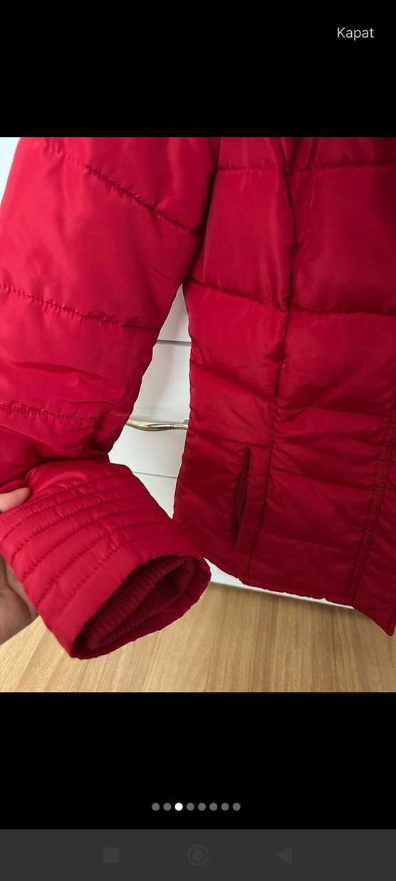Kürklü Kırmızı Kadın Kısa Kışlık Mont - Görsel 3