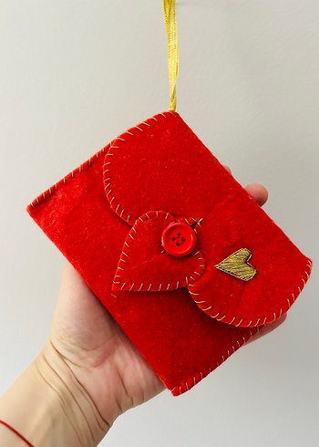 Bohem Tarzı Kırmızı Beyaz Keçe Cüzdanlar - Görsel 4