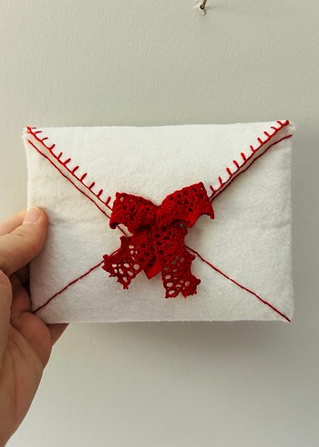 Bohem Tarzı Kırmızı Beyaz Keçe Cüzdanlar - Görsel 6