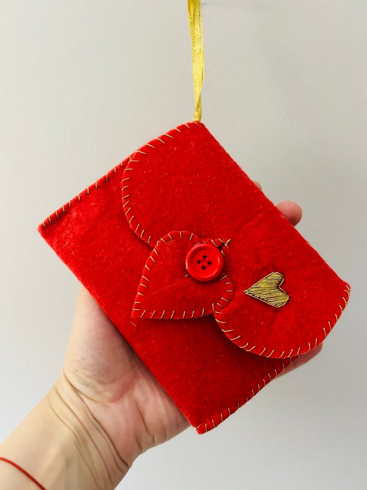 Bohem Tarzı Kırmızı Beyaz Keçe Cüzdanlar - Görsel 4