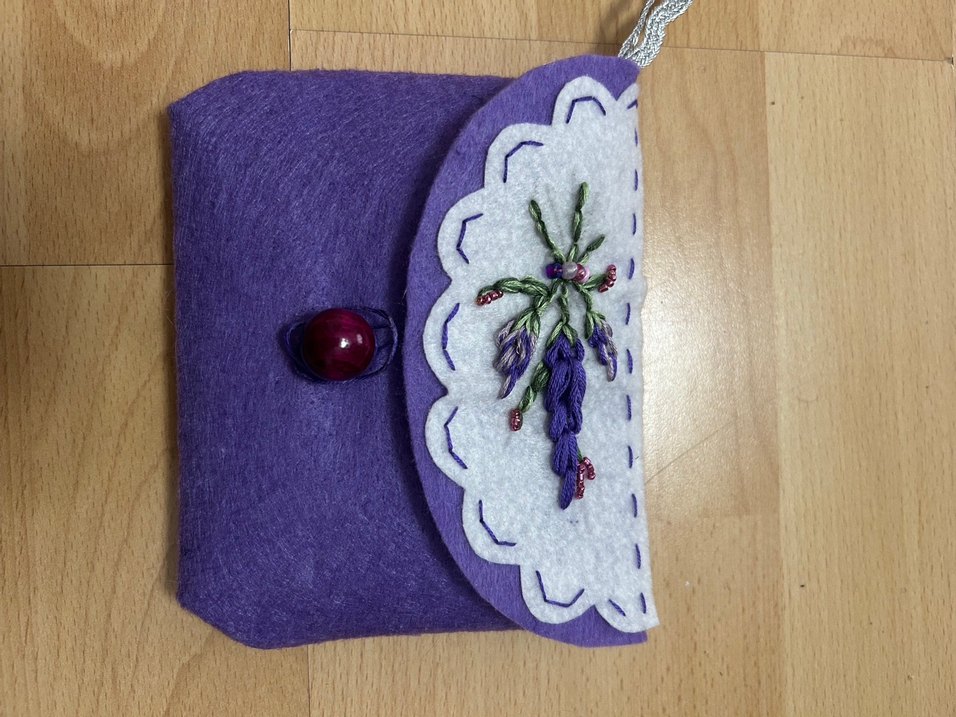 Mor ince Keçe Bohem Nakışlı Cüzdan 2 Li set - Görsel 4